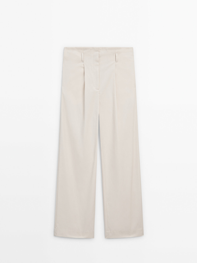 Massimo Dutti Paperbag High-waist Trousers With Belt In Vanilla