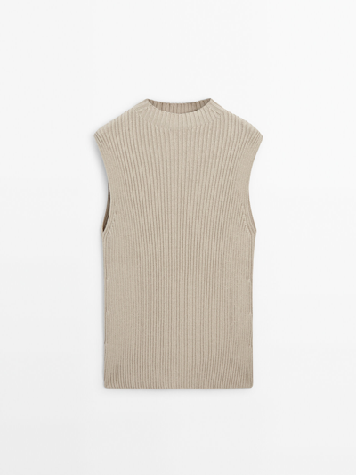 Massimo Dutti Knit Top With Crossover Back In Stone