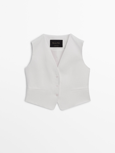 Massimo Dutti Short Suit Waistcoat In White