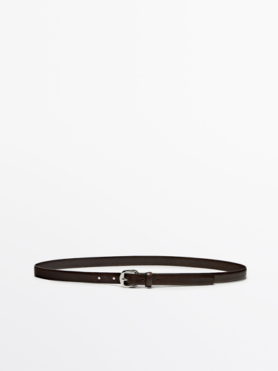 Massimo Dutti Leather Belt With Round Buckle In Brown