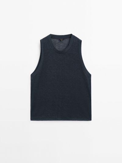 Massimo Dutti Sleeveless Top With Opening Detail In Blue