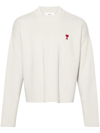 Ami Alexandre Mattiussi White Crewneck Sweater With Signature Ami De Coeur Logo In Cotton Blend Woman In White