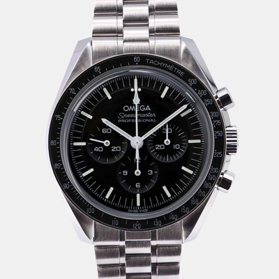 Pre-owned Omega Black Stainless Steel Speedmaster 310.30.42.50.01.001 Manual Winding Men's Wristwatch 42 Mm