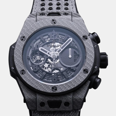 Pre-owned Hublot Black Carbon Big Bang 411.yt.1110.nr.iti15 Automatic Men's Wristwatch 45 Mm