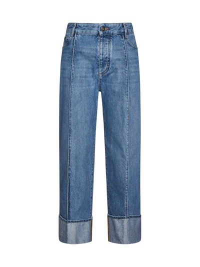 Bottega Veneta Blue Curved Shape Jeans In Mid Blue