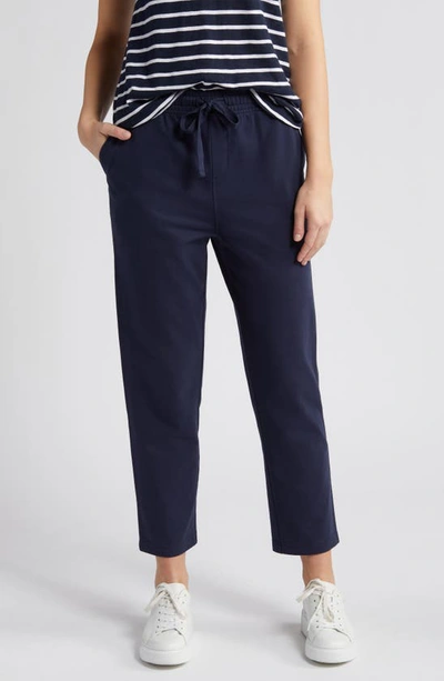 Caslon Tie Waist Stretch Organic Cotton Crop Pants In Navy Blazer