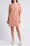 Treasure & Bond Pleat Elbow Sleeve Sweatshirt Dress In Pink Dawn