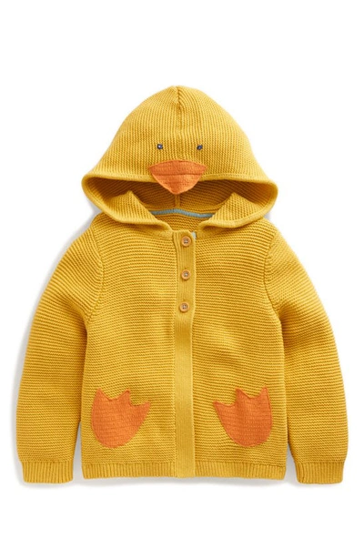Mini Boden Kids' Duckling Embellished Hooded Cotton Cardigan In Honey Yellow Chick