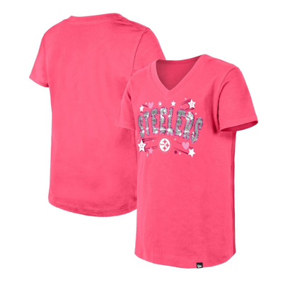 New Era Kids' Youth  Pink Pittsburgh Steelers Flip Sequins V-neck T-shirt