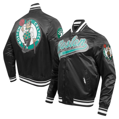 Pro Standard Black Boston Celtics Script Tail Full-snap Satin Varsity Jacket