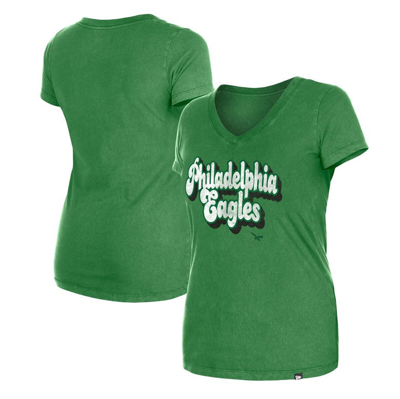 New Era Green Philadelphia Eagles Enzyme Wash Low V-neck T-shirt