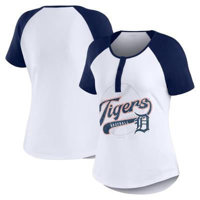 Wear By Erin Andrews White/navy Detroit Tigers Henley Raglan T-shirt