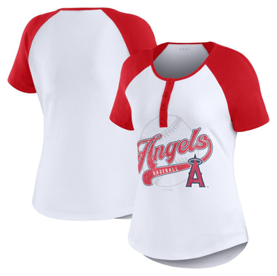 Wear By Erin Andrews White/red Los Angeles Angels Henley Raglan T-shirt