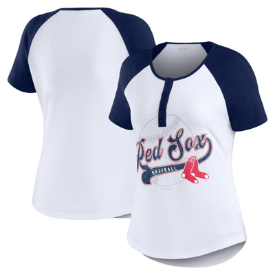 Wear By Erin Andrews White/navy Boston Red Sox Henley Raglan T-shirt