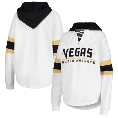 G-iii 4her By Carl Banks White/black Vegas Golden Knights Goal Zone Long Sleeve Lace-up Hoodie T-shi In White,black