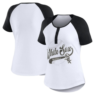 Wear By Erin Andrews White/black Chicago White Sox Henley Raglan T-shirt