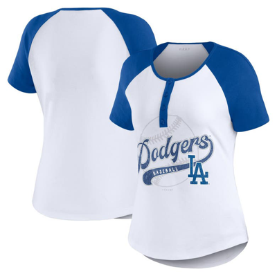 Wear By Erin Andrews White/royal Los Angeles Dodgers Henley Raglan T-shirt