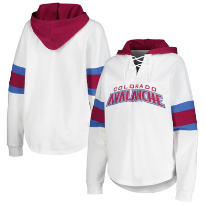 G-iii 4her By Carl Banks White/burgundy Colorado Avalanche Goal Zone Long Sleeve Lace-up Hoodie T-sh In White,burgundy