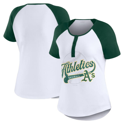 Wear By Erin Andrews White/green Oakland Athletics Henley Raglan T-shirt