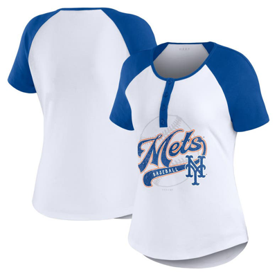 Wear By Erin Andrews White/royal New York Mets Henley Raglan T-shirt