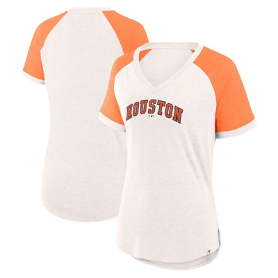 Fanatics Women's  White, Orange Houston Astros For The Team Slub Raglan V-neck Jersey T-shirt In White,orange