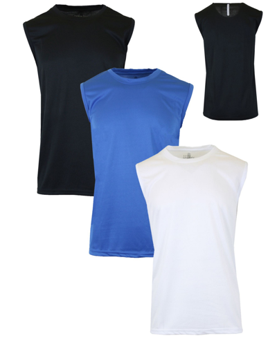 Galaxy By Harvic Men's Moisture-wicking Wrinkle Free Performance Muscle Tee, Pack Of 3 In Black,medium Blue,white