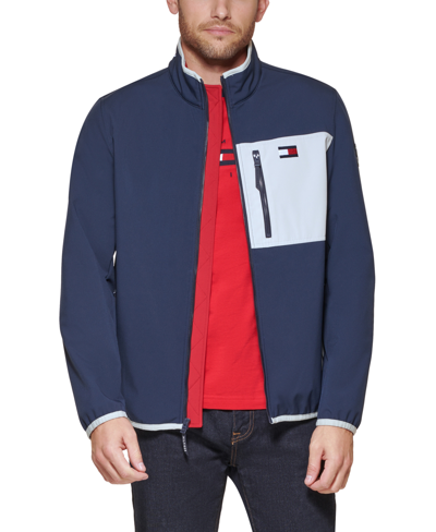 Tommy Hilfiger Men's Regular-fit Colorblocked Soft Shell Jacket In Navy,ice