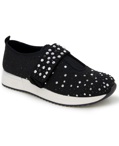 Kenneth Cole Reaction Women's Cameron Jeweled Adjustable Closure Sneakers In Black