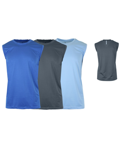 Galaxy By Harvic Men's Moisture-wicking Wrinkle Free Performance Muscle Tee, Pack Of 3 In Medium Blue,charcoal,light Blue