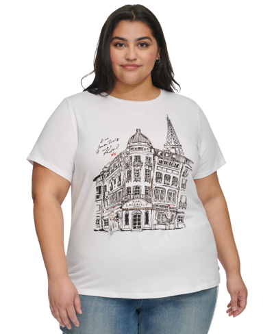 Karl Lagerfeld Plus Size City Scene Stud-trim T-shirt In White