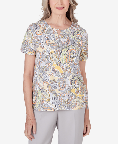 Alfred Dunner Women's Charleston Side Ruching Paisley Top In Multi