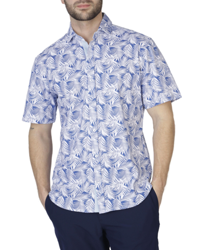 Tailorbyrd Leaves Knit Short Sleeve Shirt In Admiral Blue