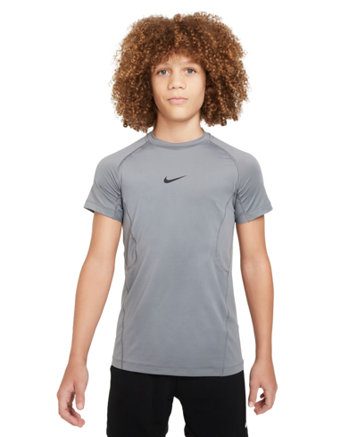 Nike Kids' Big Boys Pro Dri-fit Stretch Performance T-shirt In Grey