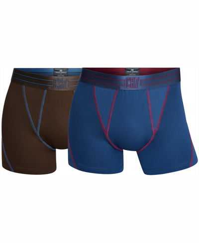 Cr7 Men's Micro-mesh Trunks, Pack Of 2 In Royal Blue,brown,dark Pink,light Blue