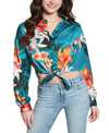 Guess Jun Satin Tie Hem Button-up Shirt In Hawaian Susnet Print
