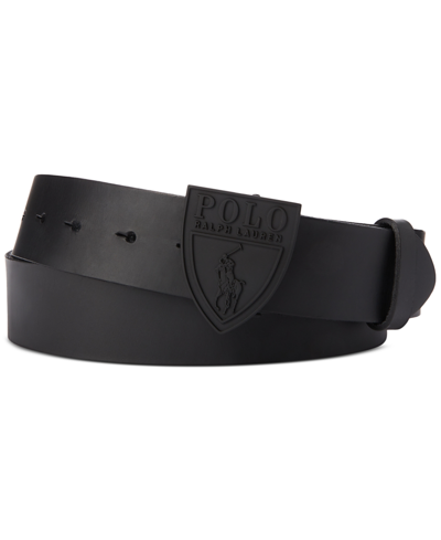 Polo Ralph Lauren Men's Shield-buckle Leather Belt In Black