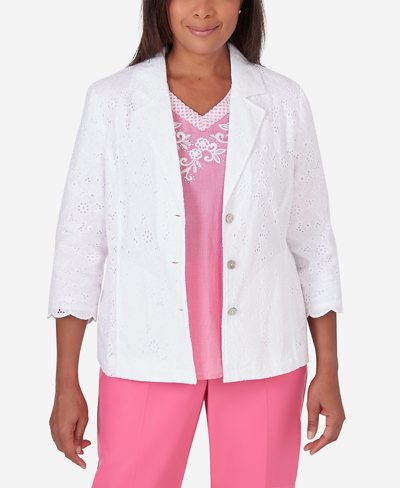 Alfred Dunner Plus Size Paradise Island Button Front Eyelet Jacket In White