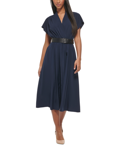 Calvin Klein Plus Size Commuter Belted Midi Dress In Twilight