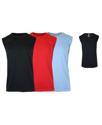 Galaxy By Harvic Men's Moisture-wicking Wrinkle Free Performance Muscle Tee, Pack Of 3 In Black,red,light Blue