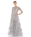 Mac Duggal Floral Rhinestone Embroidered Sweetheart Illusion Long Sleeve Gown In Sterling