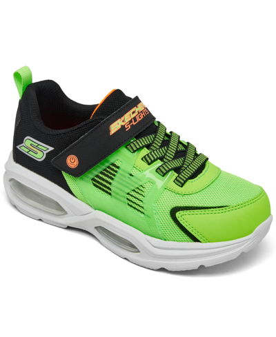 Skechers Little Kids' S Lights: Prismatron Light-up Fastening Strap Casual Sneakers From Finish Line In Lime,black