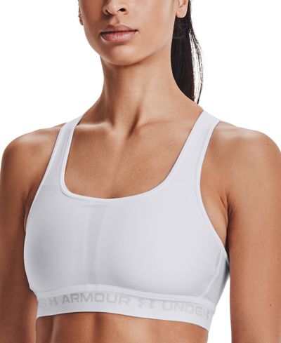 Under Armour Women's Heatgear Medium Impact Sports Bra In White,white,halo Gray