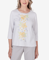ALFRED DUNNER WOMEN'S CHARLESTON STRIPED EMBROIDERED TOP