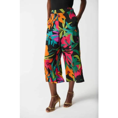 Joseph Ribkoff Tropical Print Culotte Pants In Black