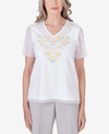ALFRED DUNNER WOMEN'S CHARLESTON LACE SLEEVES EMBROIDERED TOP