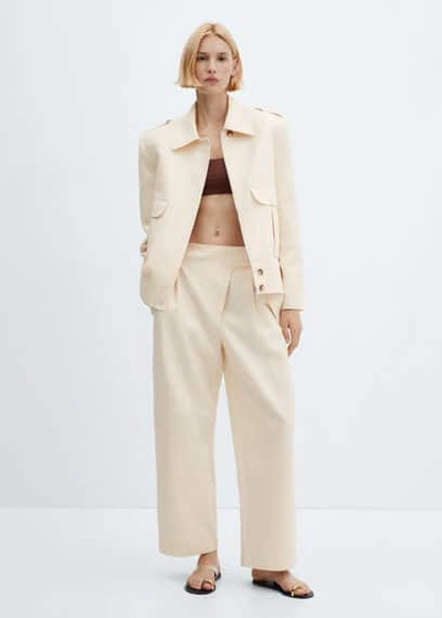Mango Trousers With Belt Loops Off White