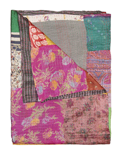 Taj Hotel Natural Group Kantha Silk Throw In Pink