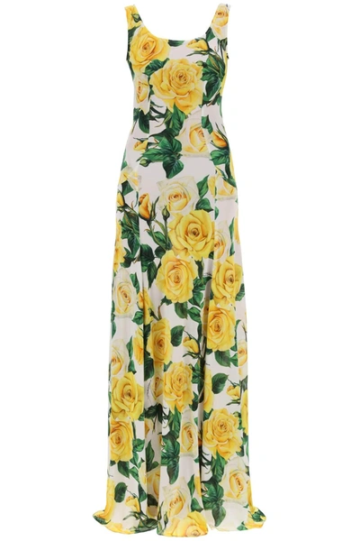 Dolce & Gabbana Rose-print Maxi Dress In White