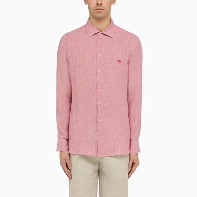 Etro Pegaso-embroidered Linen Shirt In Pink