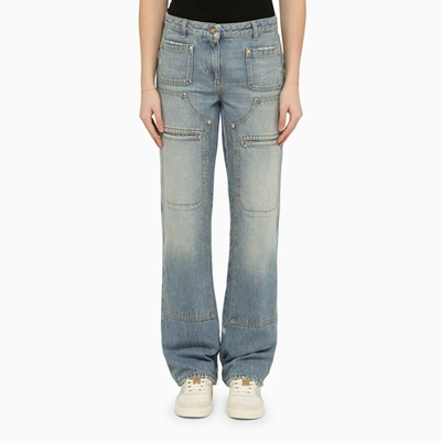 PALM ANGELS PALM ANGELS BLUE WASHED EFFECT MULTI POCKET JEANS IN DENIM